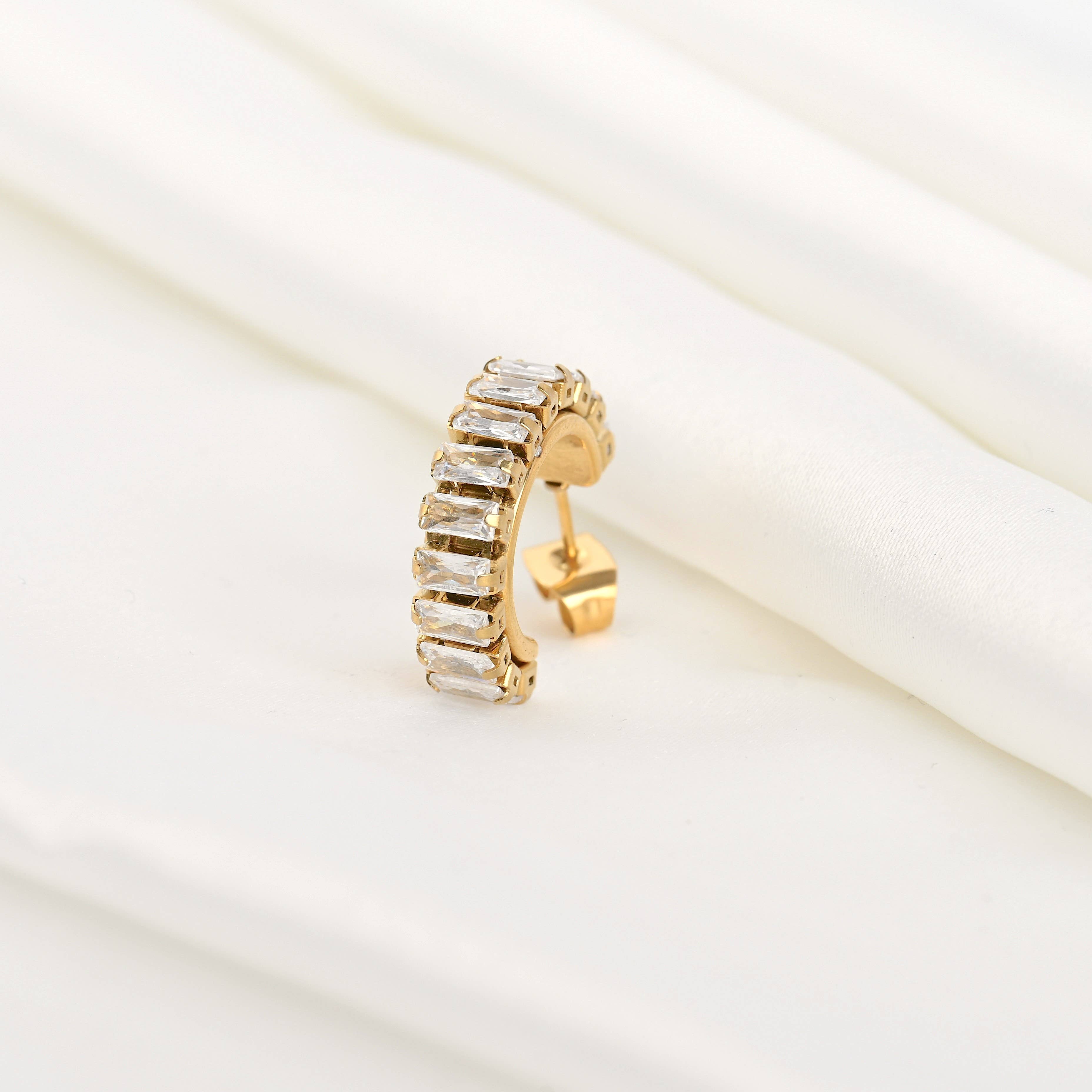 Gold CZ Hoops - Waterproof Small Diamond Hoop Earrings