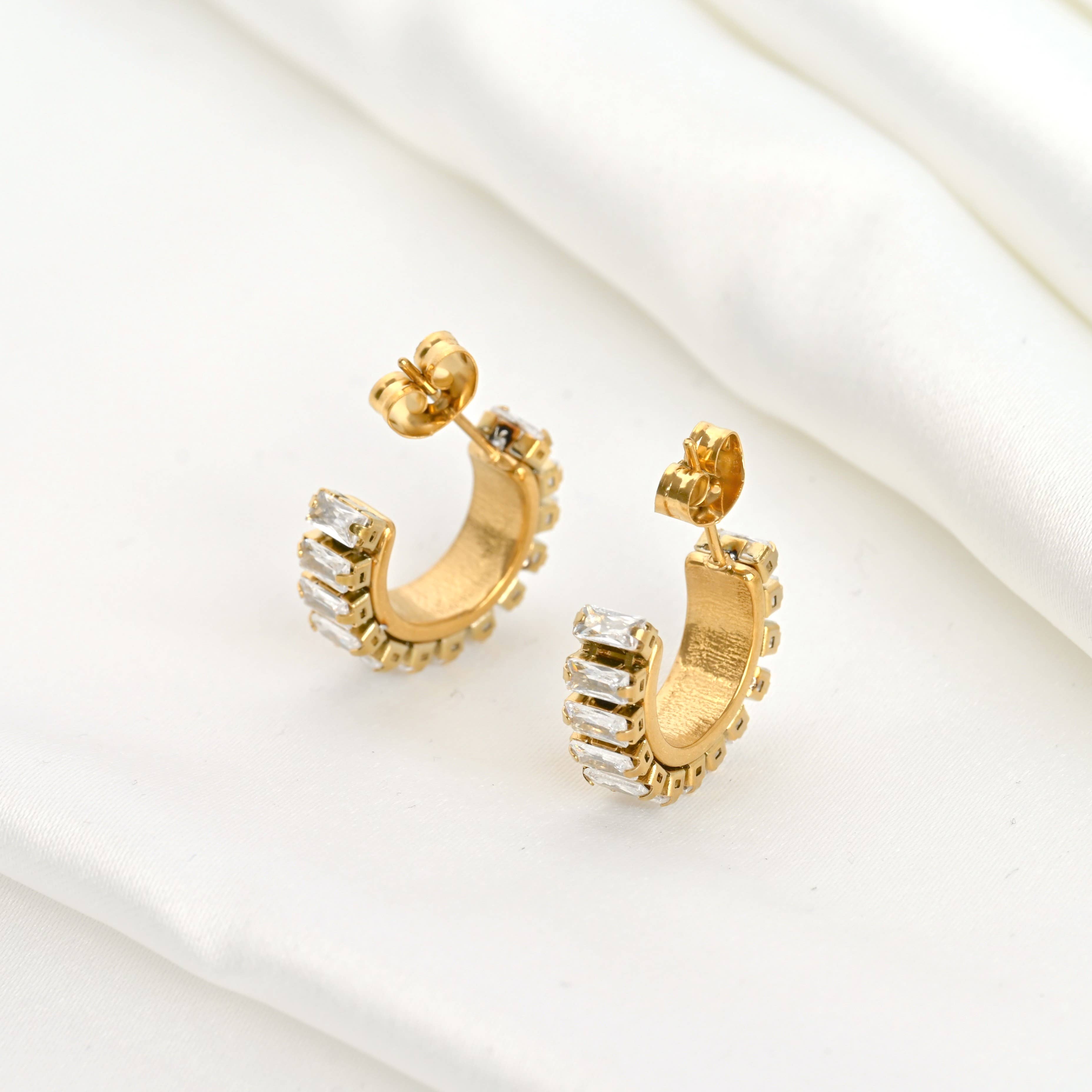 Gold CZ Hoops - Waterproof Small Diamond Hoop Earrings