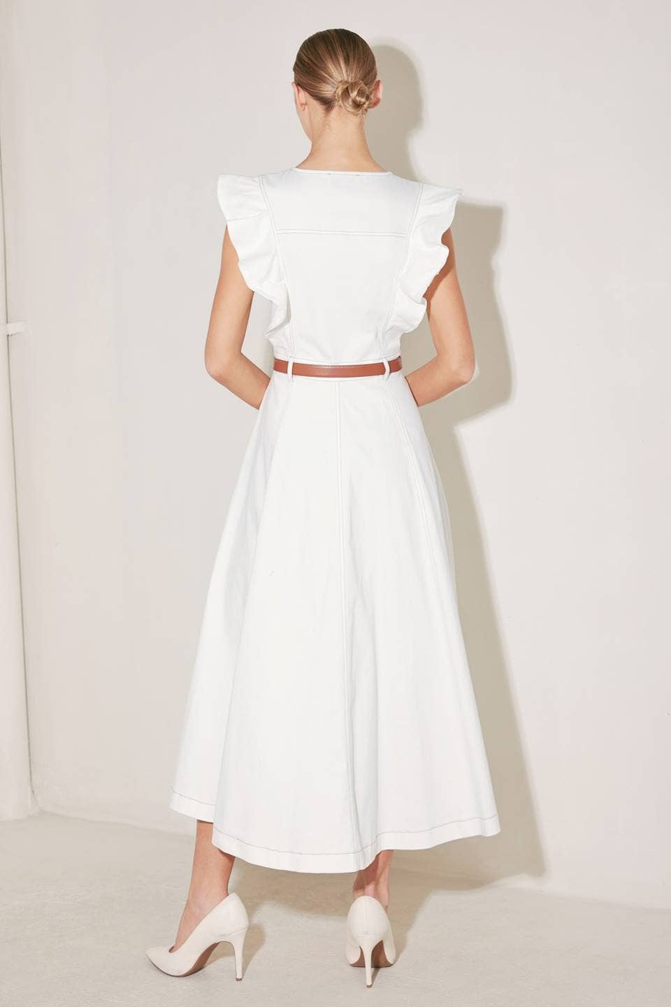 A solid woven midi dress