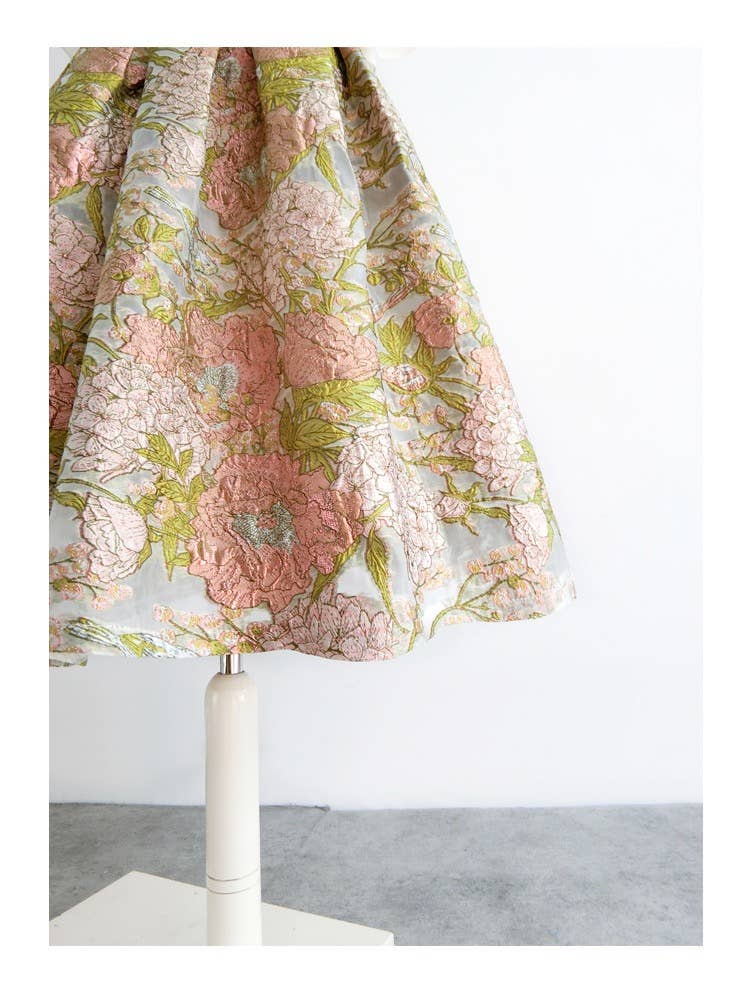 Pink Floral Embroidered High Waist Organza Skirt