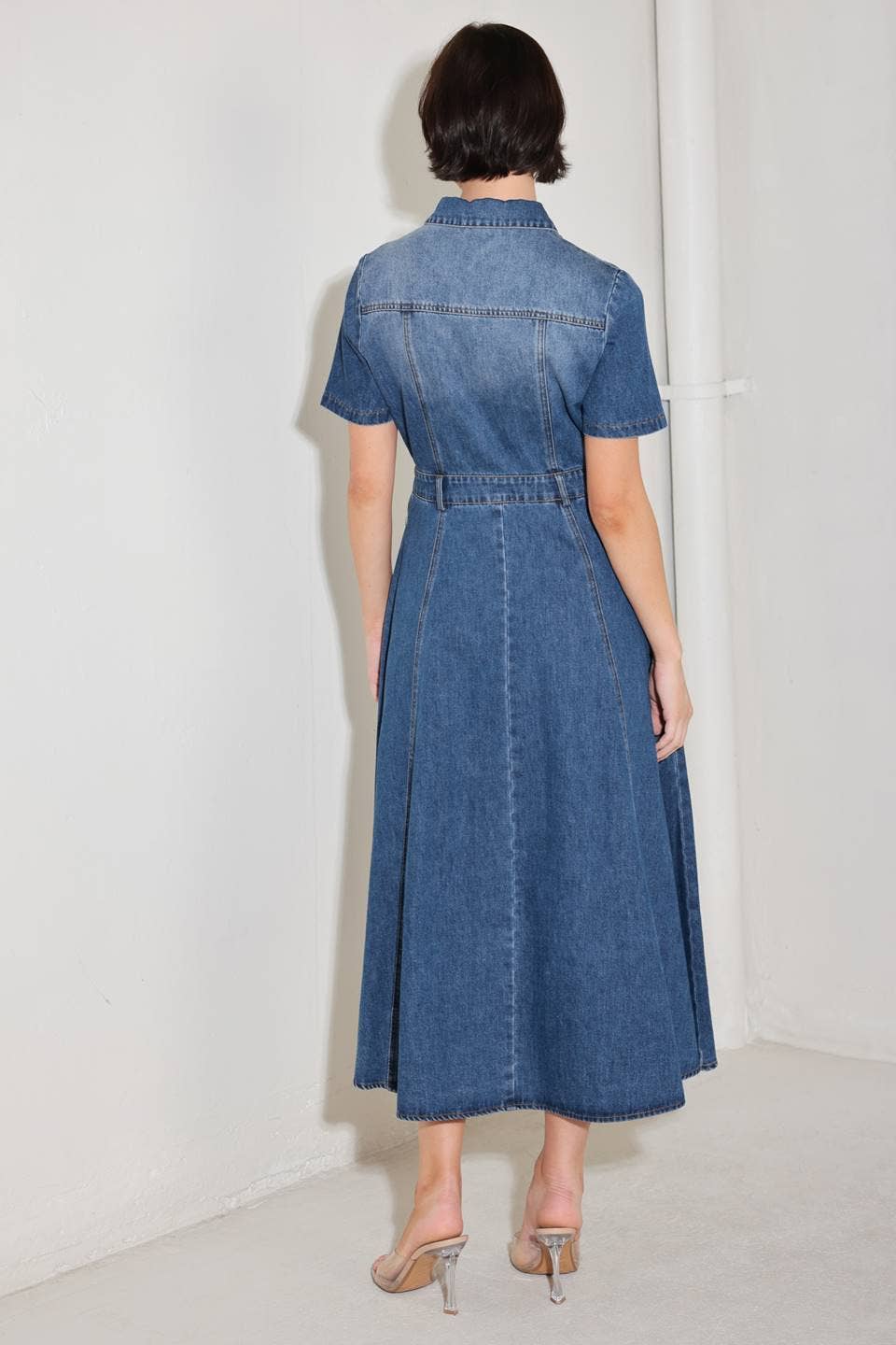 Washed denim midi dress