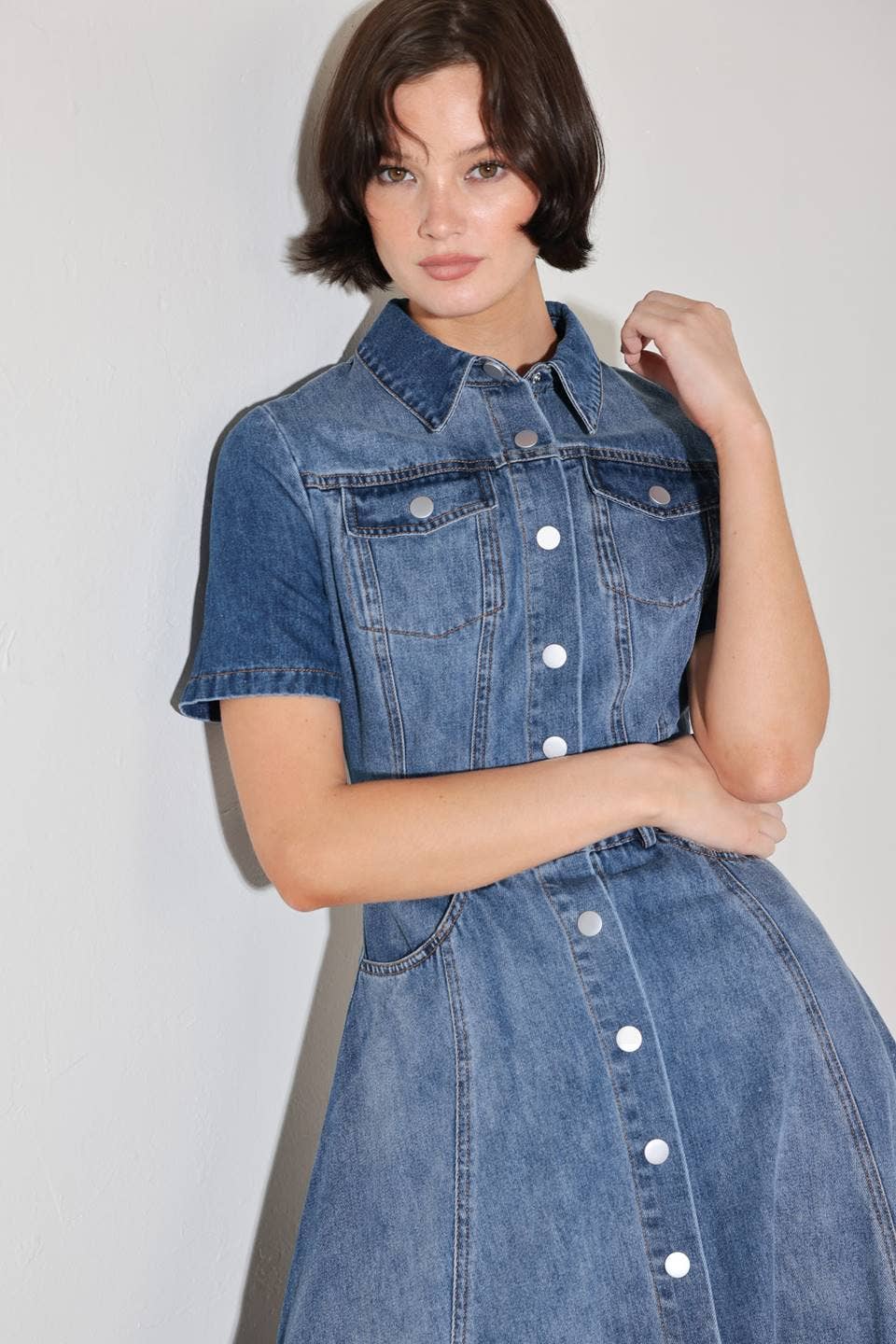 Washed denim midi dress