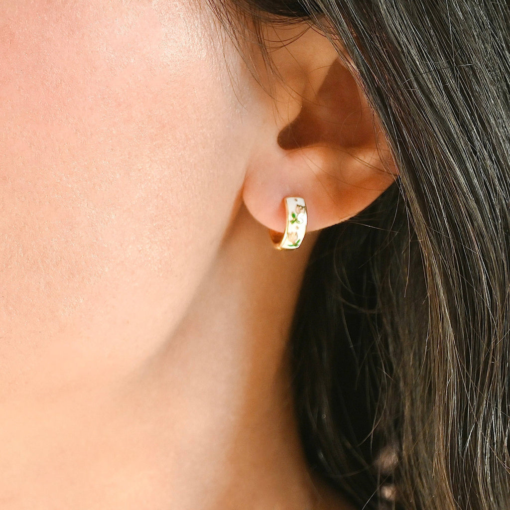 Gold Enamel Flower Hoop Earrings-Vintage Style Silver Hoops