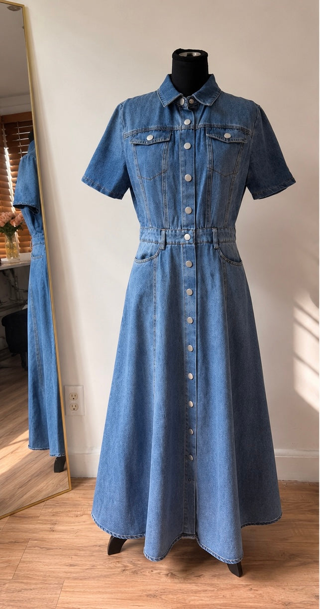 Washed denim midi dress