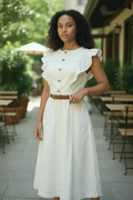 A solid woven midi dress