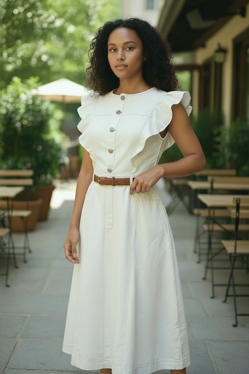 A solid woven midi dress