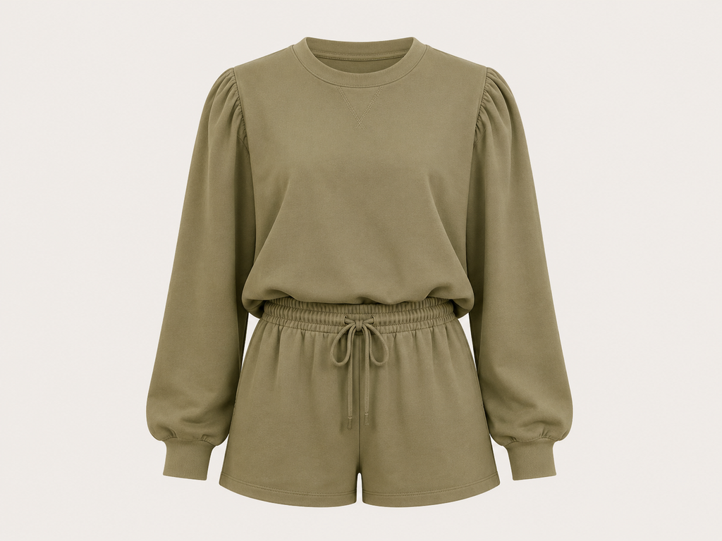 Balloon Sleeve Two-Piece Short Set