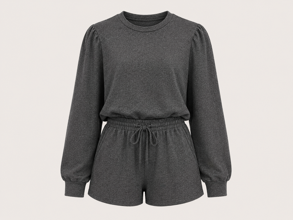 Balloon Sleeve Two-Piece Short Set