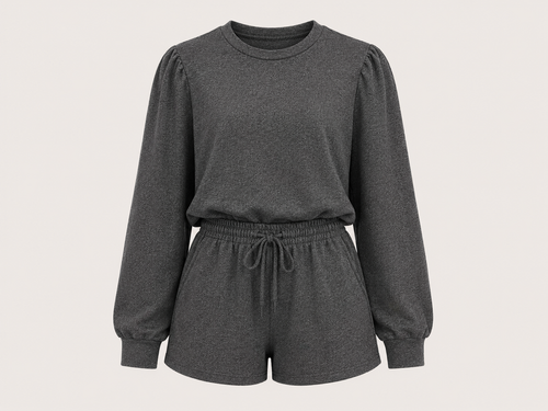 Balloon Sleeve Two-Piece Short Set