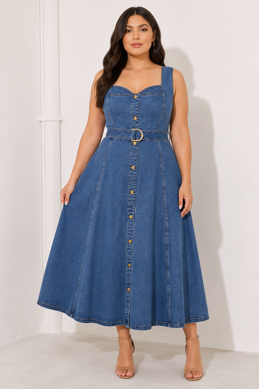 Denim Midi Dress Curve