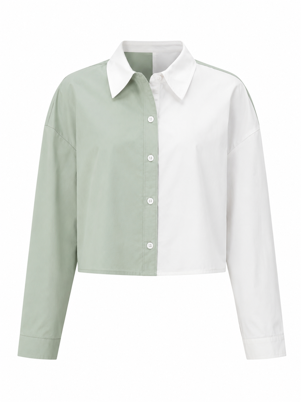Color-blocked cropped button up