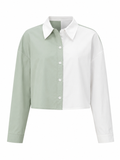 Color-blocked cropped button up
