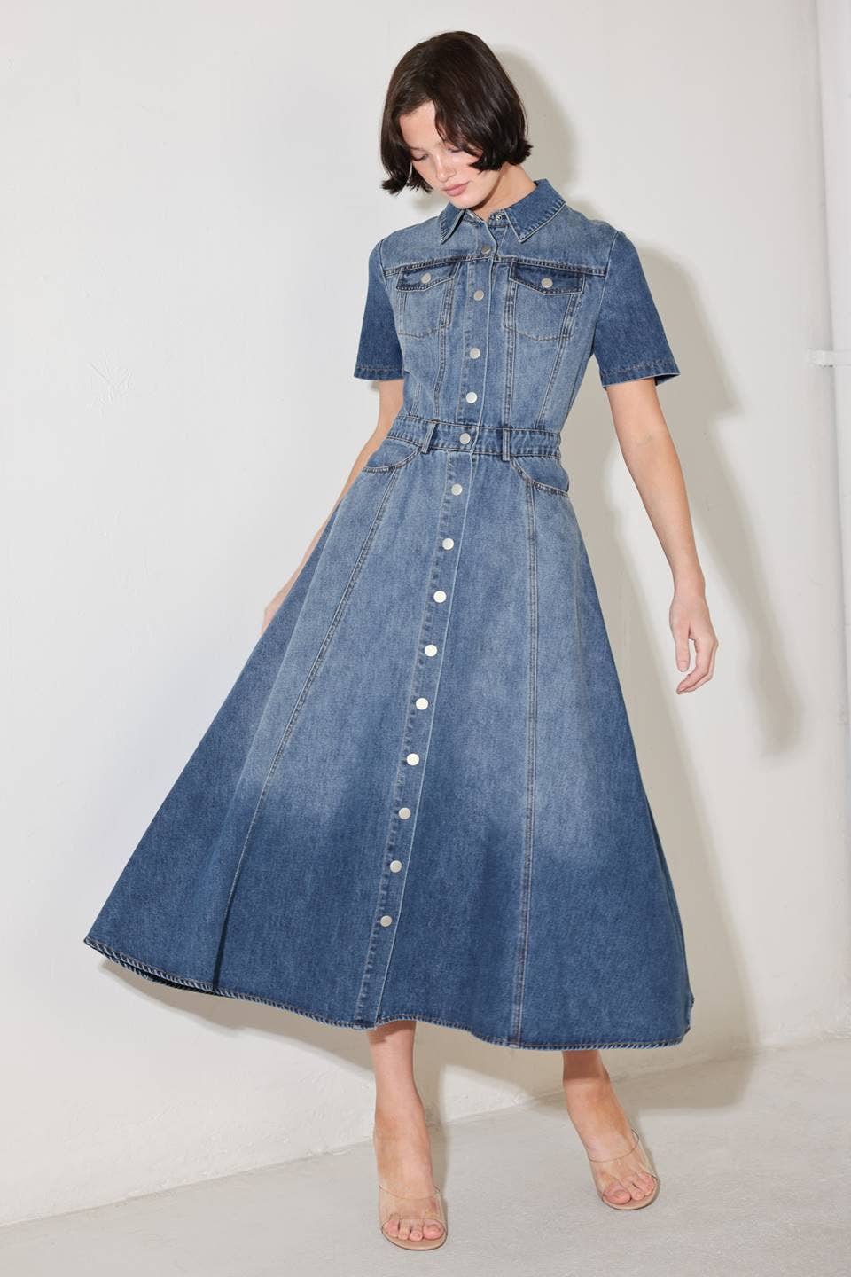 Washed denim midi dress