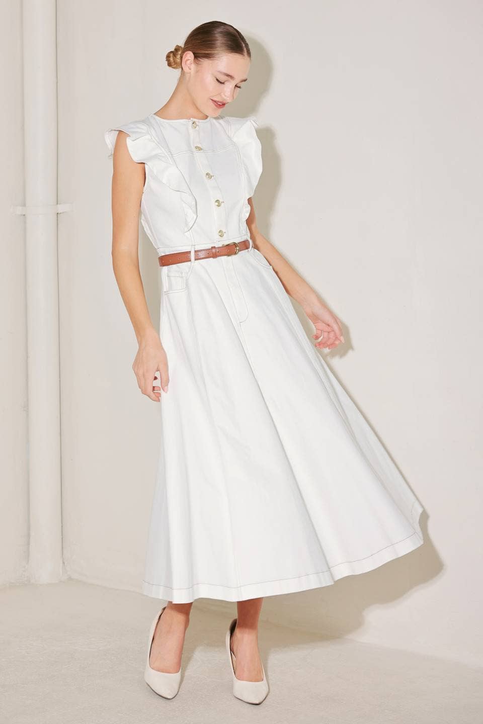 A solid woven midi dress