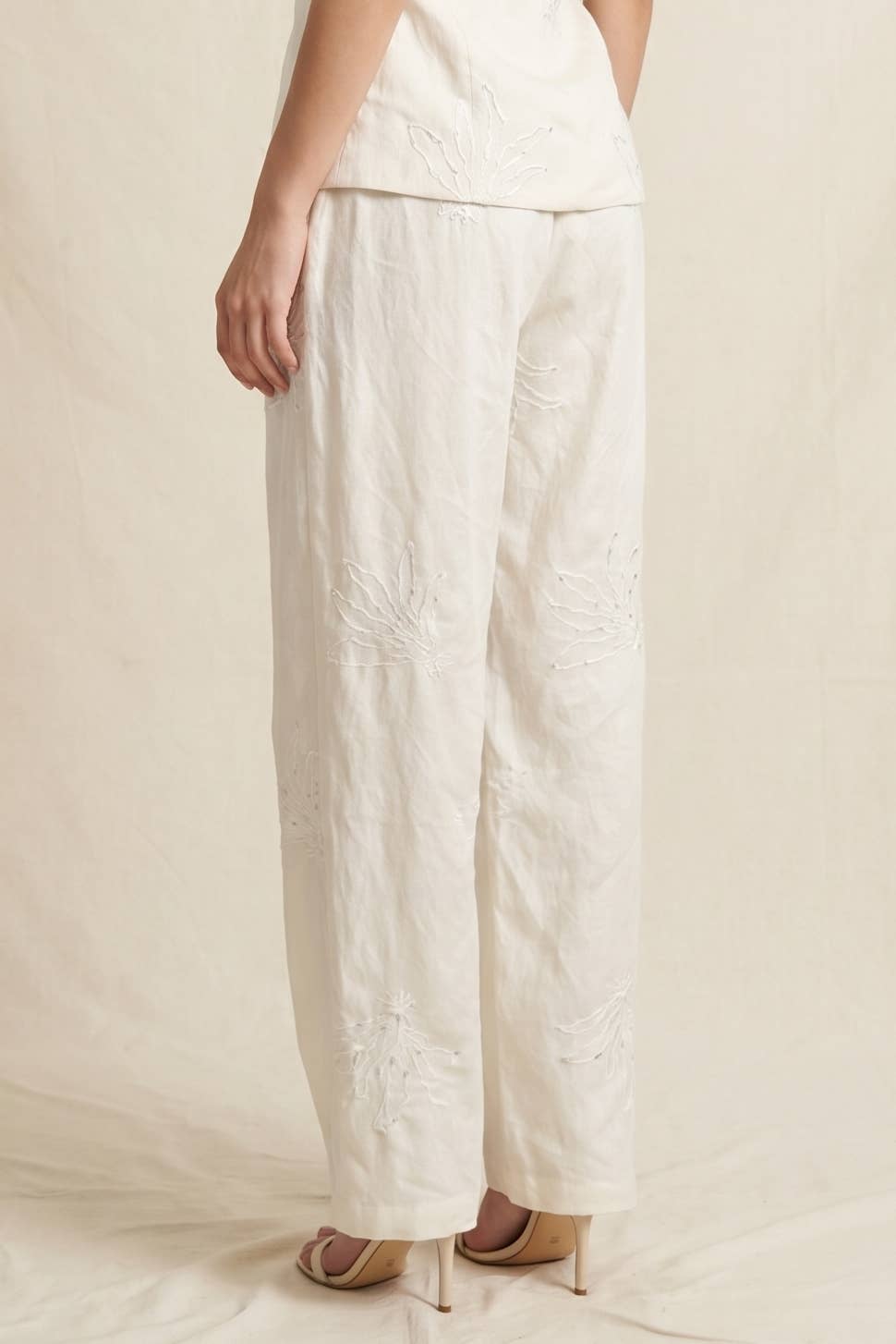 Wide Leg Linen-Blend Trousers