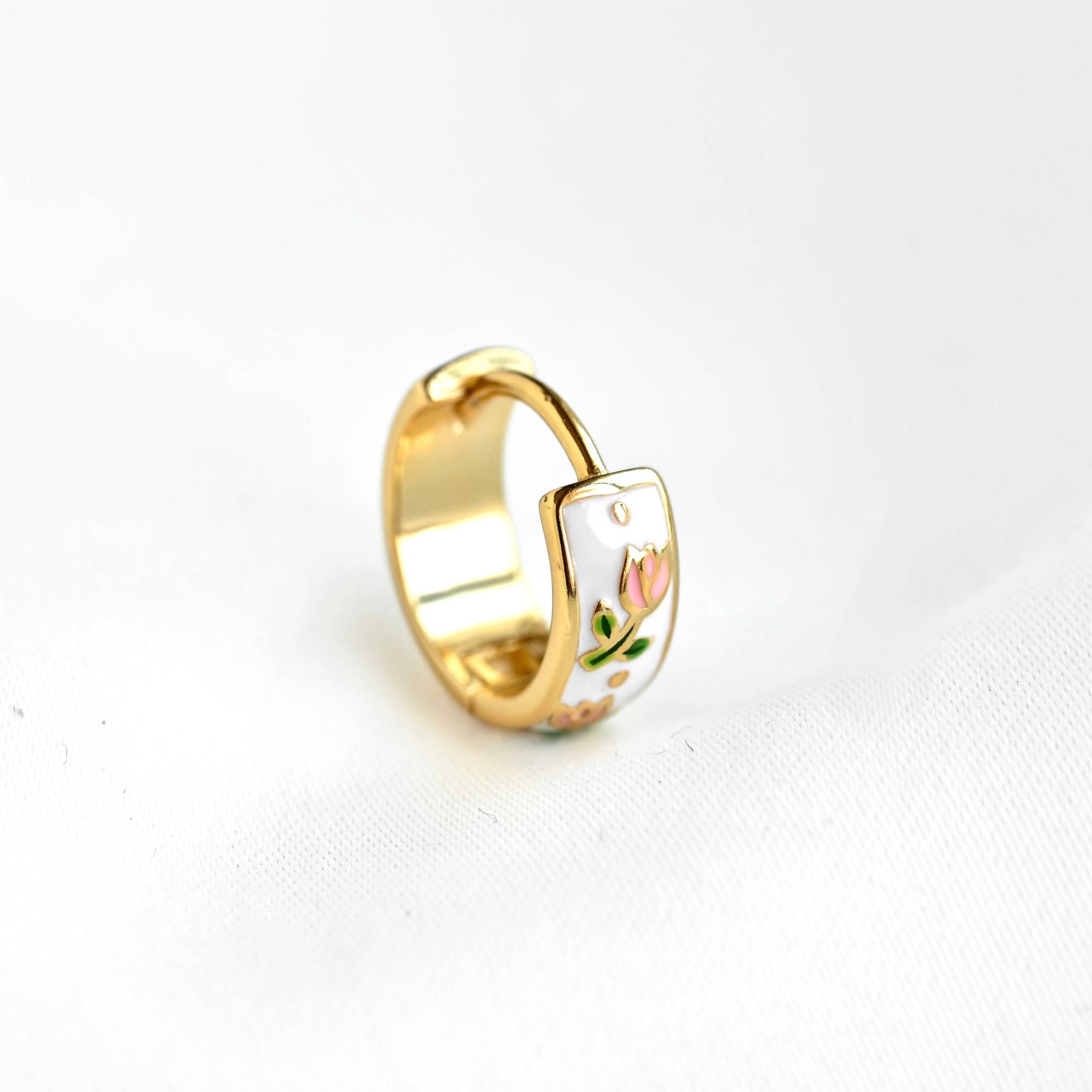 Gold Enamel Flower Hoop Earrings-Vintage Style Silver Hoops